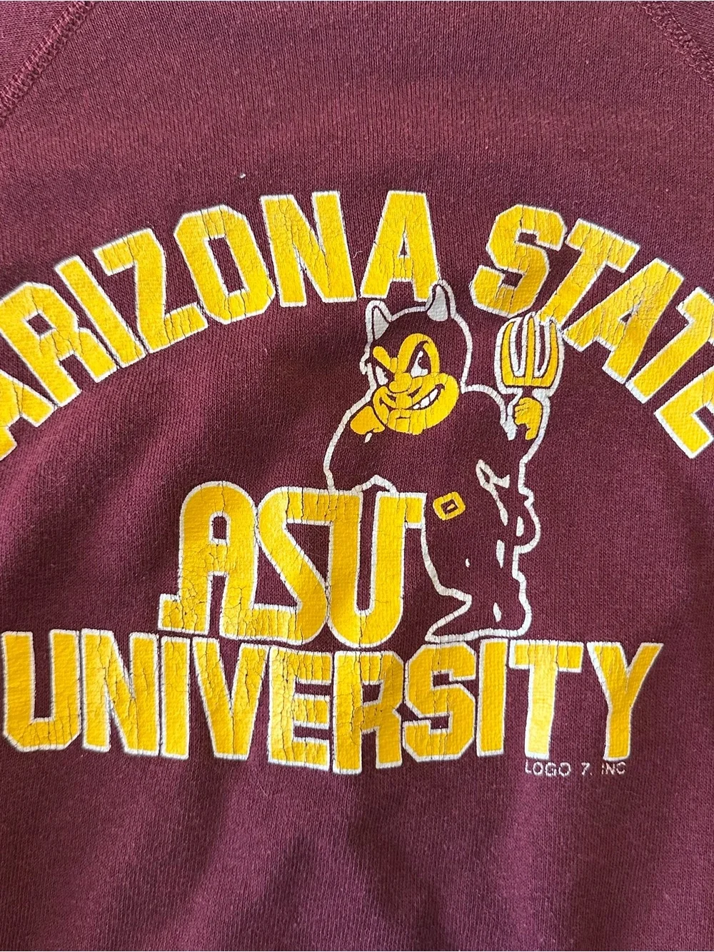 Vintage 80’s LOGO 7 Arizona State University Maroon and Gold Graphic Sweatshirt